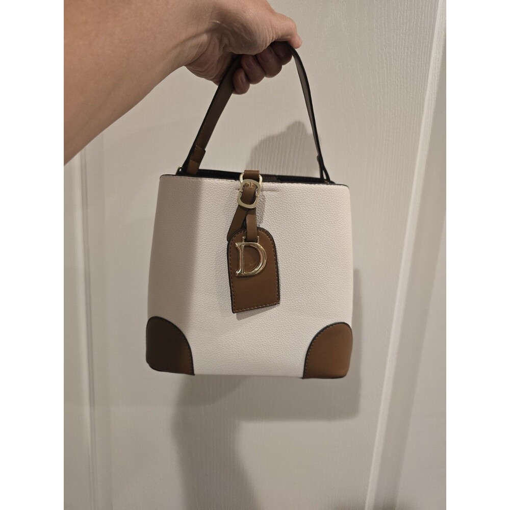 D'Orsay Women's Leather Hand Bag Tan and White From Inaya Collection - Picture 5 of 5
